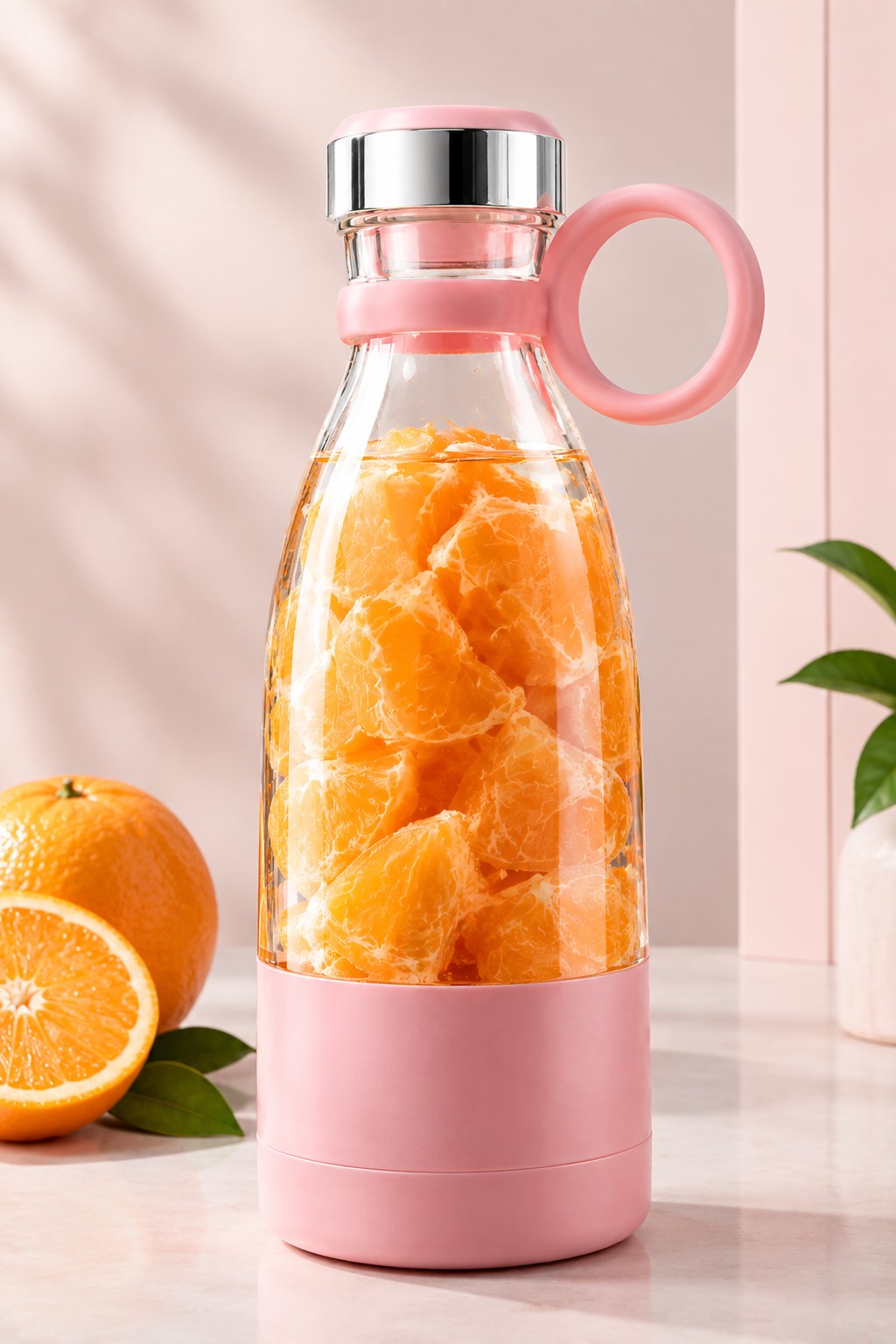 Aurellia Go portable electric blender with fresh orange