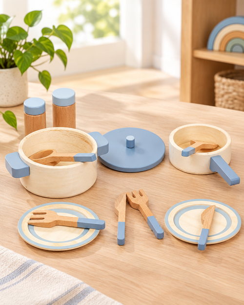 LittleChef wooden pretend cooking set for children