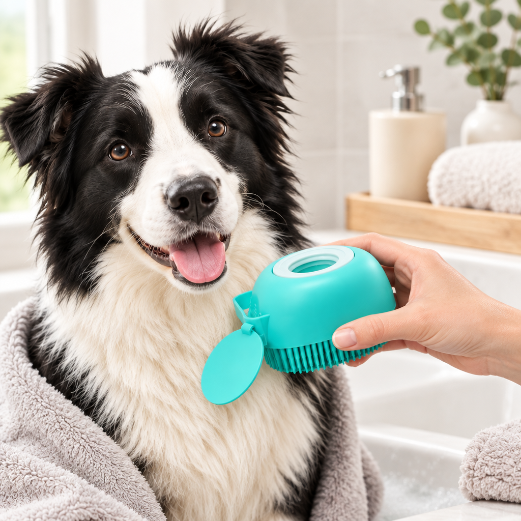 Orlisse pet grooming brush with soft bristles for bath-time care