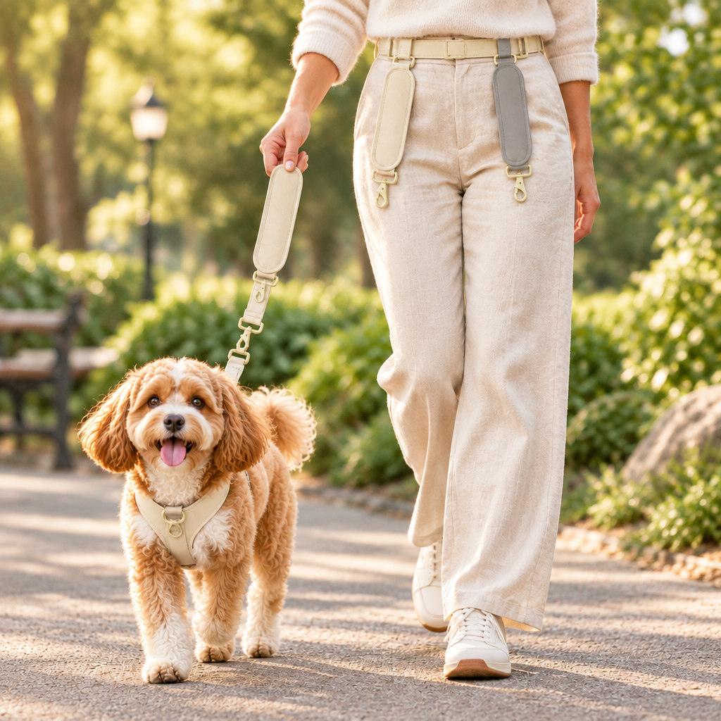 Pawlora hands-free pet walking belt for outdoor trips with a dog